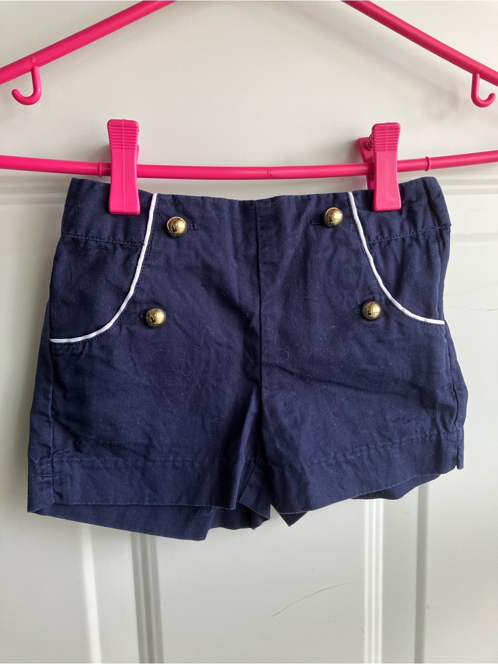 Janie and Jack navy blue nautical shorts white piping gold buttons 2T